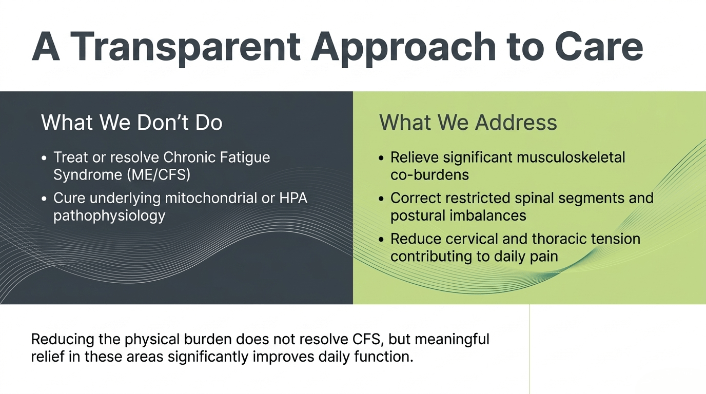 A Transparent Approach to CFS Care in Austin: what we address versus what we do not treat