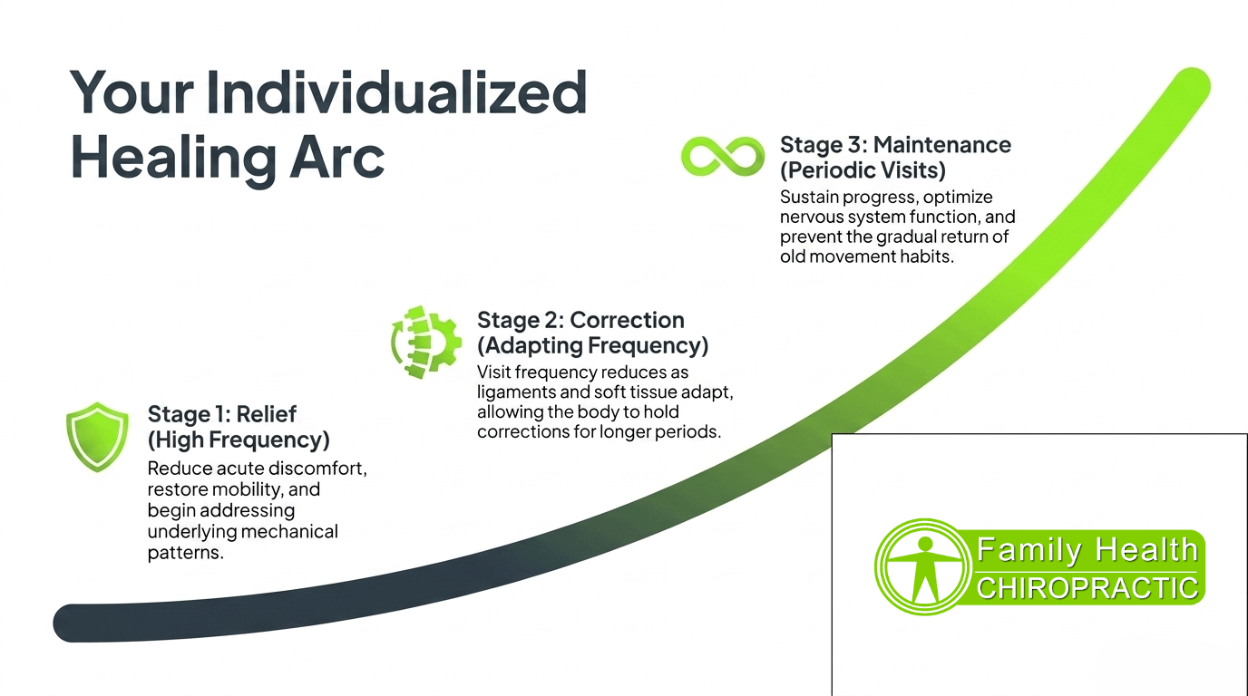 Your Individualized Healing Arc: three stages of chiropractic care - Relief, Correction, and Maintenance at Family Health Chiropractic
