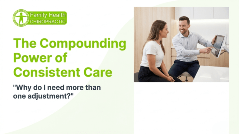 Title card: The Compounding Power of Consistent Chiropractic Care, answering why do I need more than one adjustment